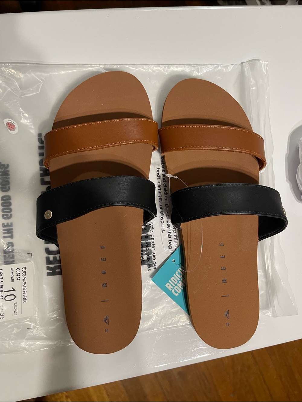 Reef Women’s Brown and Black Double-Strap Slide Sandals